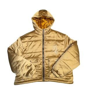 Diet Starts Monday Los Angeles Gold Satin Puffer Jacket Mens XL Cant Teach Taste